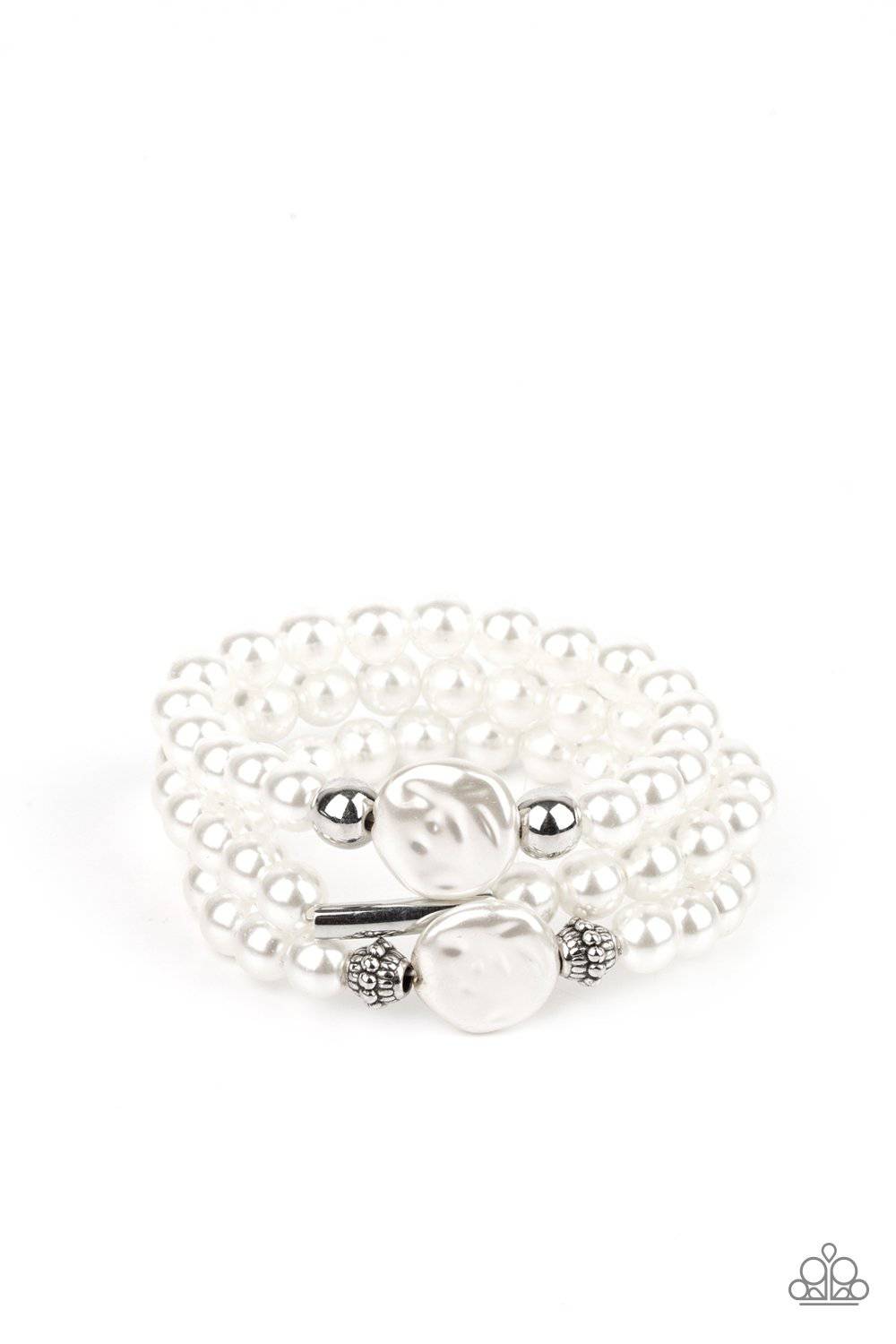 Exquisitely Elegant - White Pearly Bracelet - Paparazzi Accessories - GlaMarous Titi Jewels