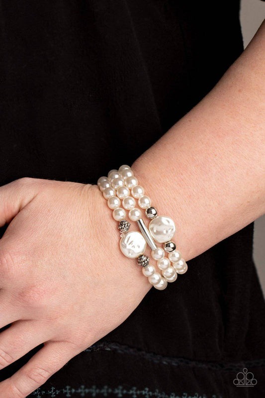 Exquisitely Elegant - White Pearly Bracelet - Paparazzi Accessories - GlaMarous Titi Jewels
