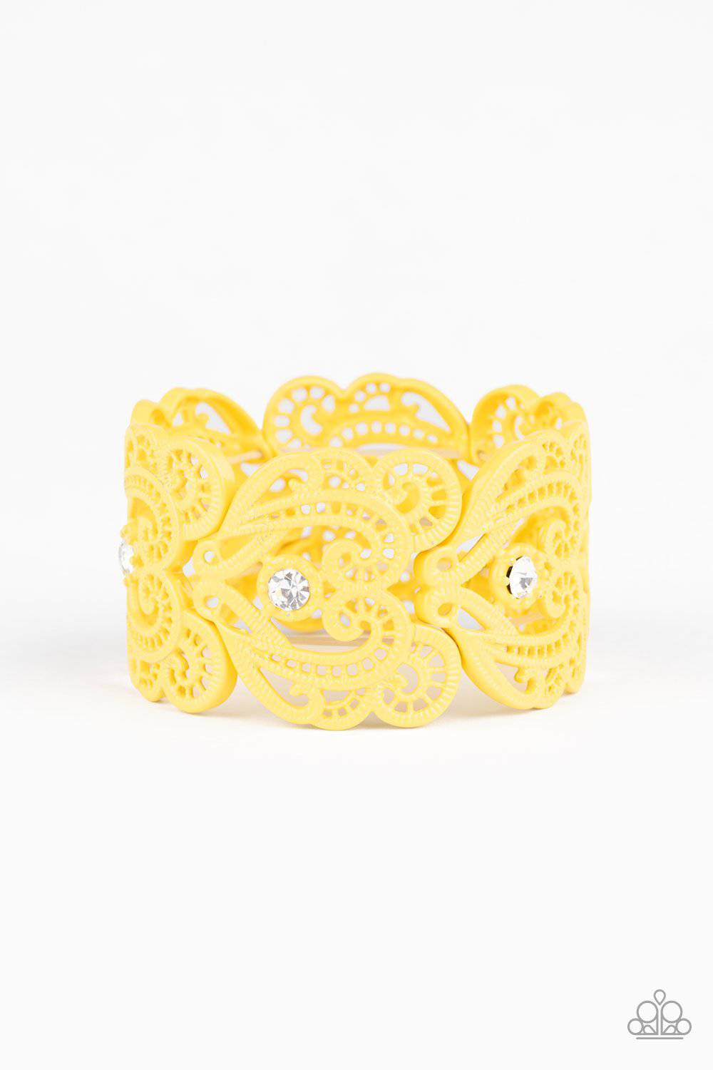 Vintage Romance - Yellow and Rhinestone Bracelet - Paparazzi Accessories - GlaMarous Titi Jewels