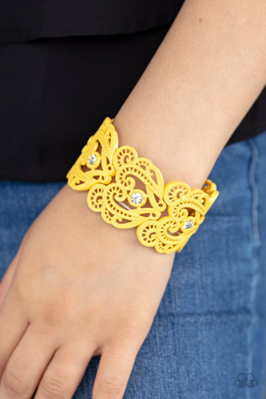 Vintage Romance - Yellow and Rhinestone Bracelet - Paparazzi Accessories - GlaMarous Titi Jewels