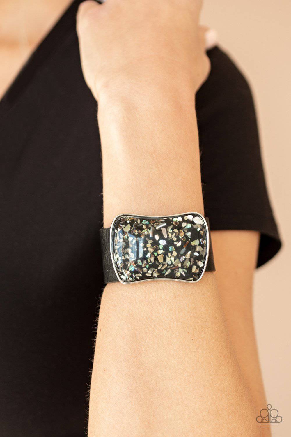 Twinkle Twinkle Little ROCK STAR - Black Iridescent Leather Bracelet - Paparazzi - GlaMarous Titi Jewels