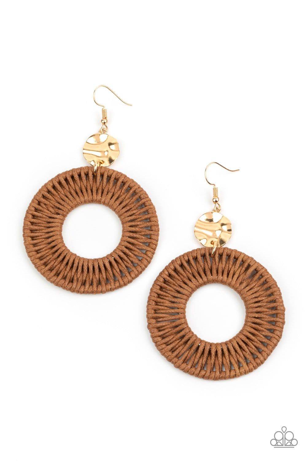 Total Basket Case - Brown Woven Hoop Earrings - Paparazzi Accessories - GlaMarous Titi Jewels