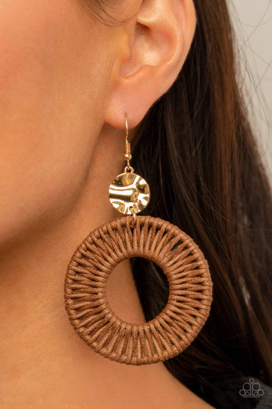 Total Basket Case - Brown Woven Hoop Earrings - Paparazzi Accessories - GlaMarous Titi Jewels