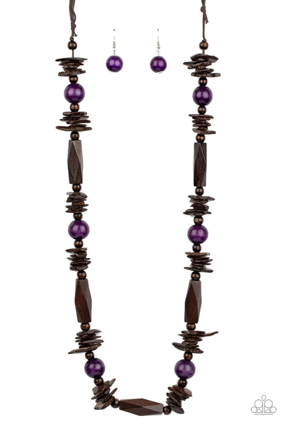 Cozumel Coast - Purple and Brown Wooden Necklace - Paparazzi Accessories - GlaMarous Titi Jewels