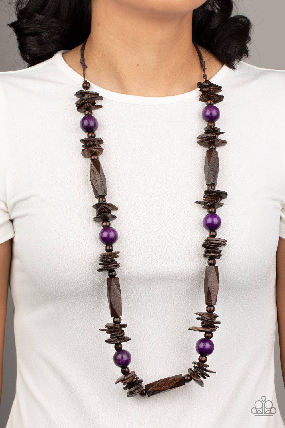 Cozumel Coast - Purple and Brown Wooden Necklace - Paparazzi Accessories - GlaMarous Titi Jewels