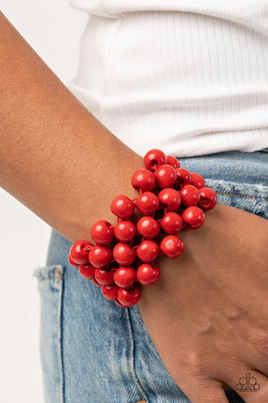 Tiki Tropicana - Red Wooden Bracelet - Paparazzi Accessories - GlaMarous Titi Jewels