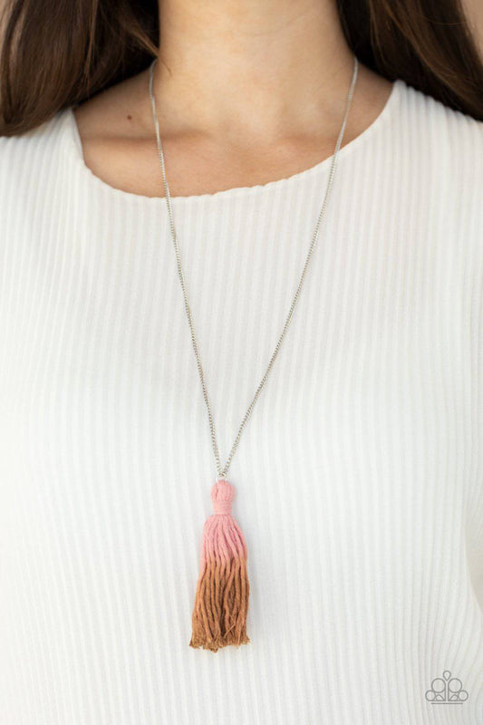 Totally Tasseled - Pink and Brown Macrame Necklace - Paparazzi Accessories - GlaMarous Titi Jewels