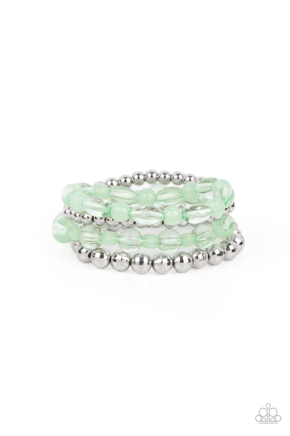 Delightfully Disco - Green Glassy Bead Bracelets- Paparazzi Accessories - GlaMarous Titi Jewels