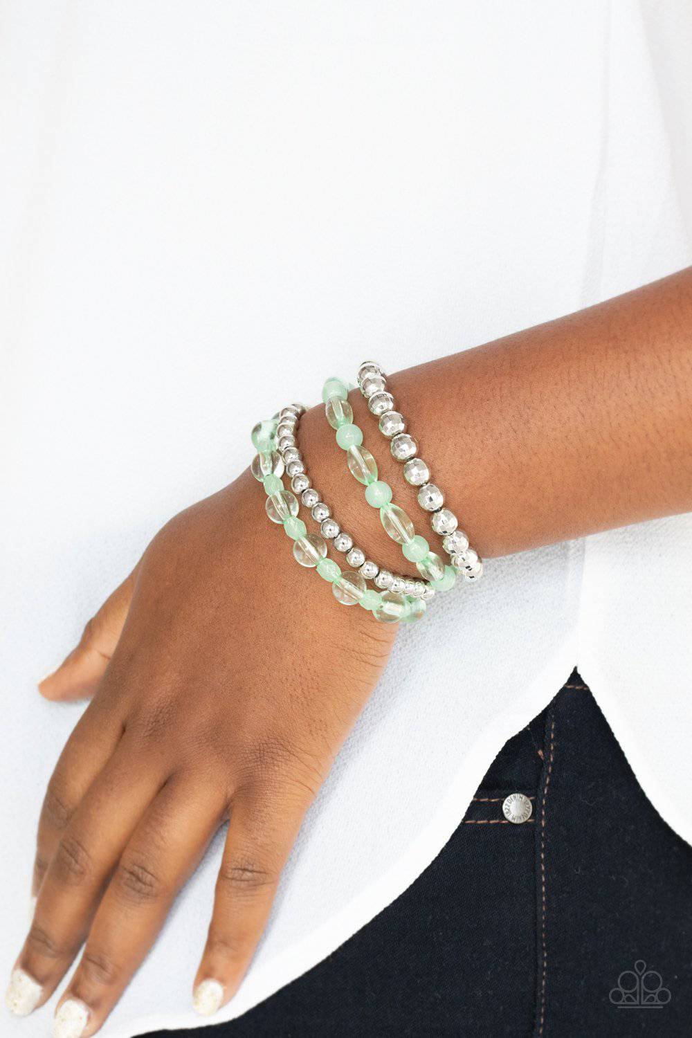 Delightfully Disco - Green Glassy Bead Bracelets- Paparazzi Accessories - GlaMarous Titi Jewels