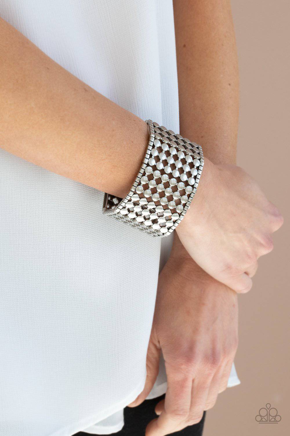 Cool and CONNECTED - Silver Stretchy Bracelet - Paparazzi Accessories - GlaMarous Titi Jewels