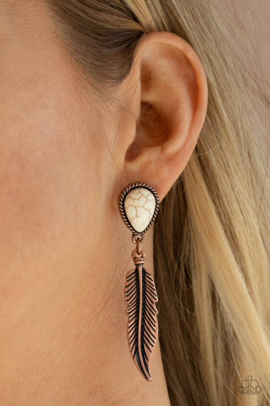 Totally Tran-QUILL - Copper Feather Earrings - Paparazzi Accessories - GlaMarous Titi Jewels