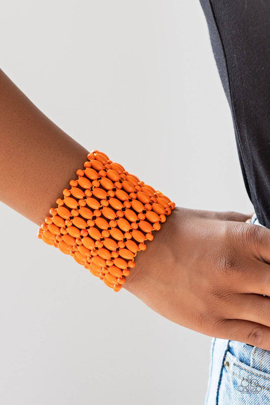 Way Down In Kokomo - Orange Wooden Beads Bracelet - Paparazzi Accessories - GlaMarous Titi Jewels