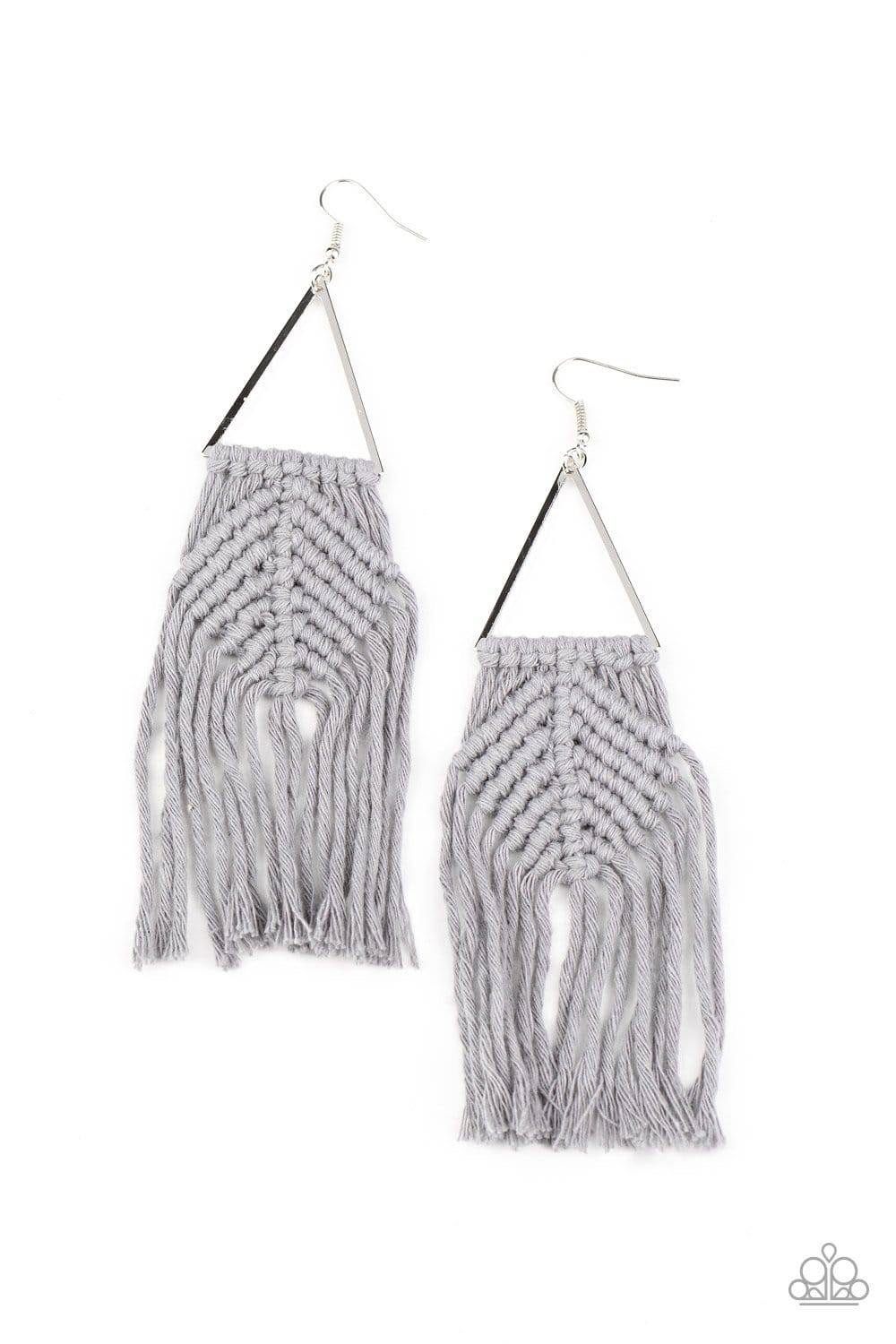 Macrame Jungle - Silver Fringe Earrings - Paparazzi Accessories - GlaMarous Titi Jewels