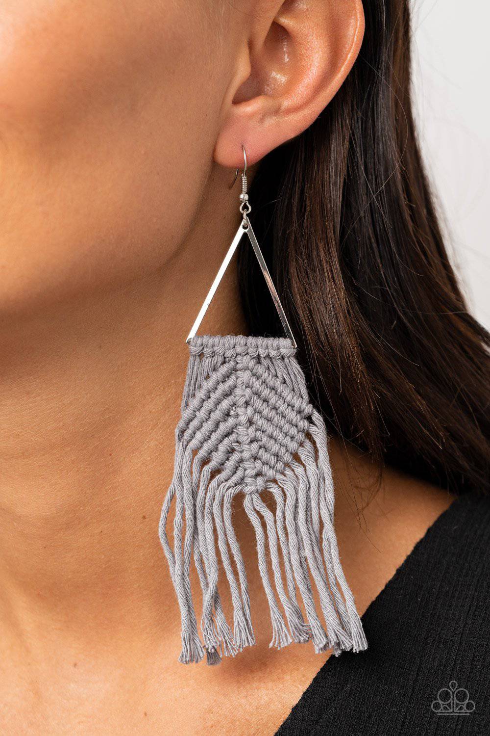 Macrame Jungle - Silver Fringe Earrings - Paparazzi Accessories - GlaMarous Titi Jewels