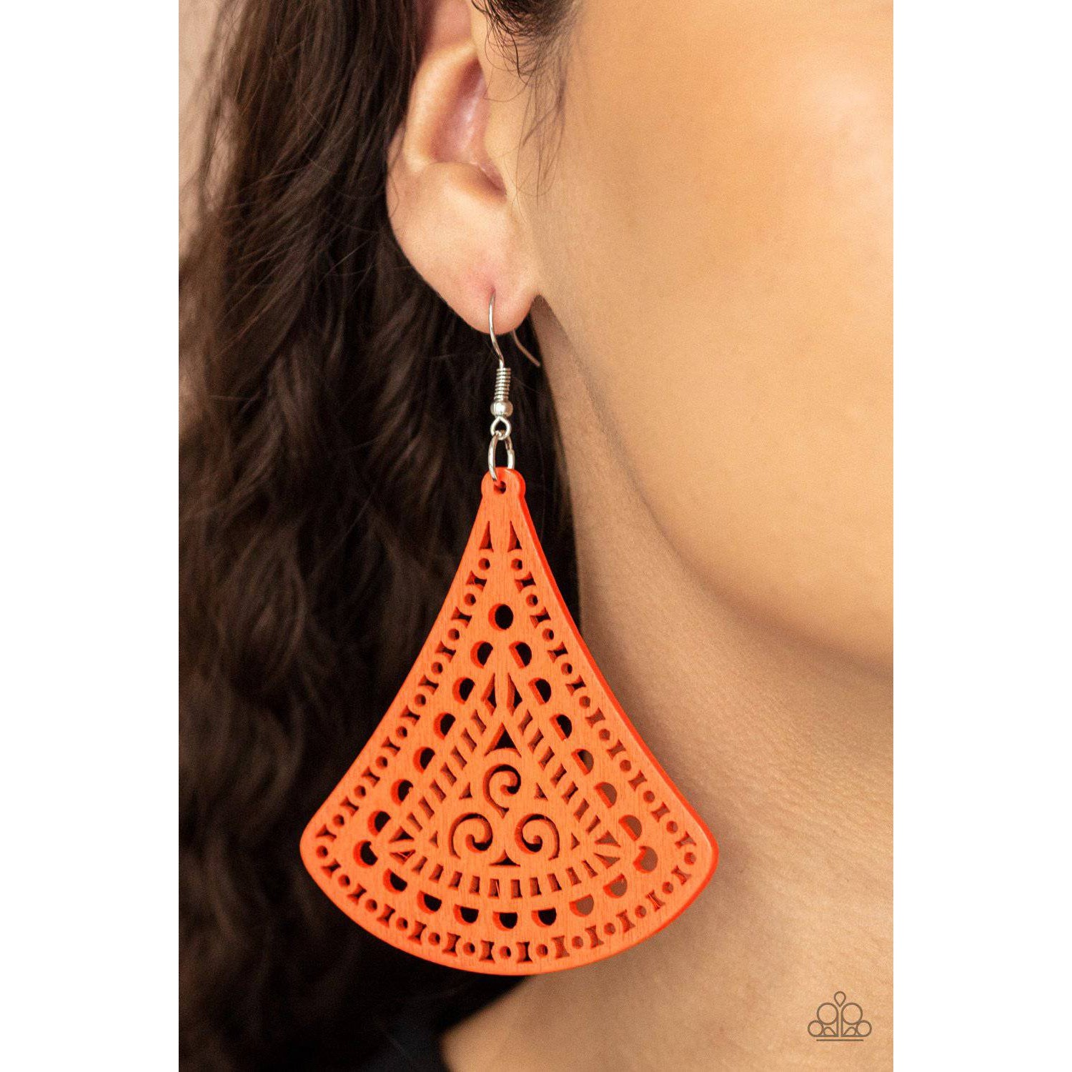 FAN to FAN - Orange Wooden Earrings - Paparazzi Accessories - GlaMarous Titi Jewels