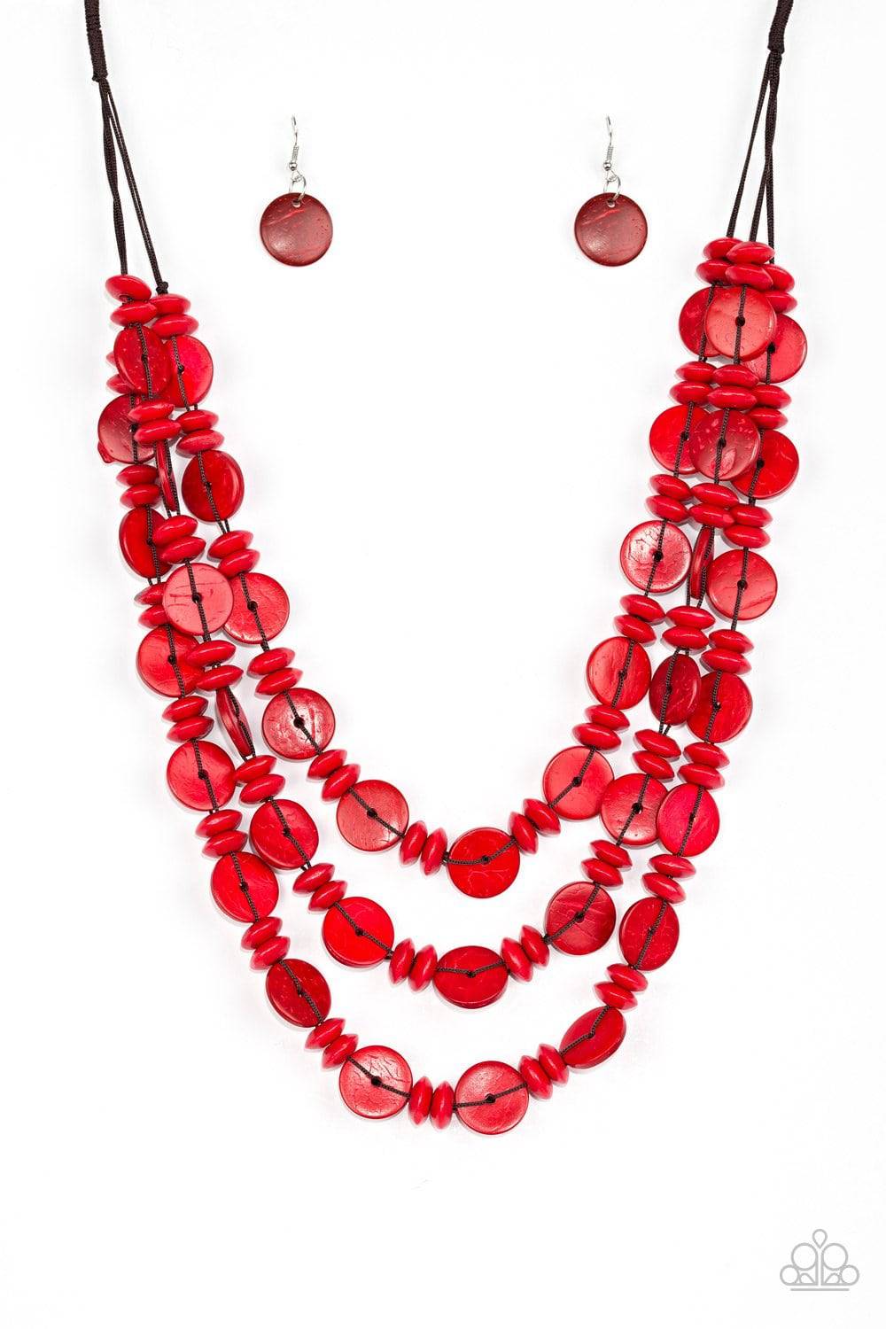 Barbados Bopper - Red Wooden Necklace - Paparazzi Accessories - GlaMarous Titi Jewels