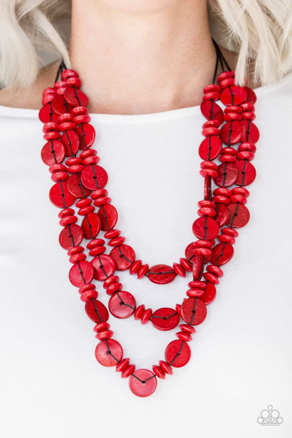 Barbados Bopper - Red Wooden Necklace - Paparazzi Accessories - GlaMarous Titi Jewels