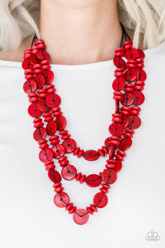 Barbados Bopper - Red Wooden Necklace - Paparazzi Accessories - GlaMarous Titi Jewels