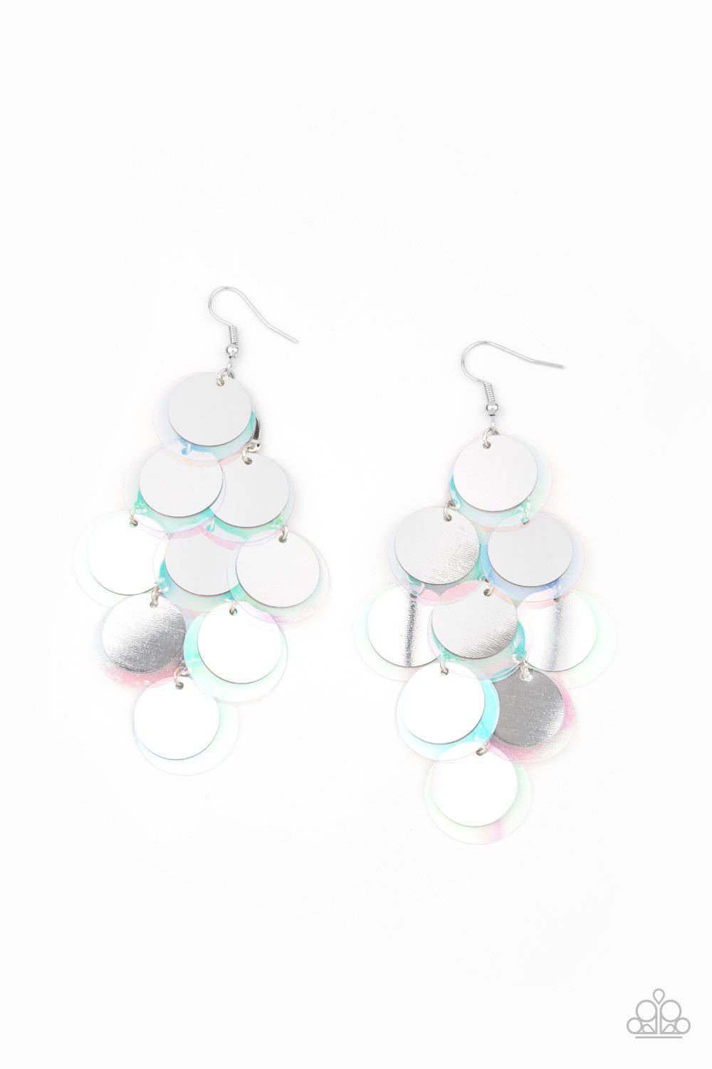 Sequin Seeker - Silver Iridescent Earrings - Paparazzi Accessories - GlaMarous Titi Jewels