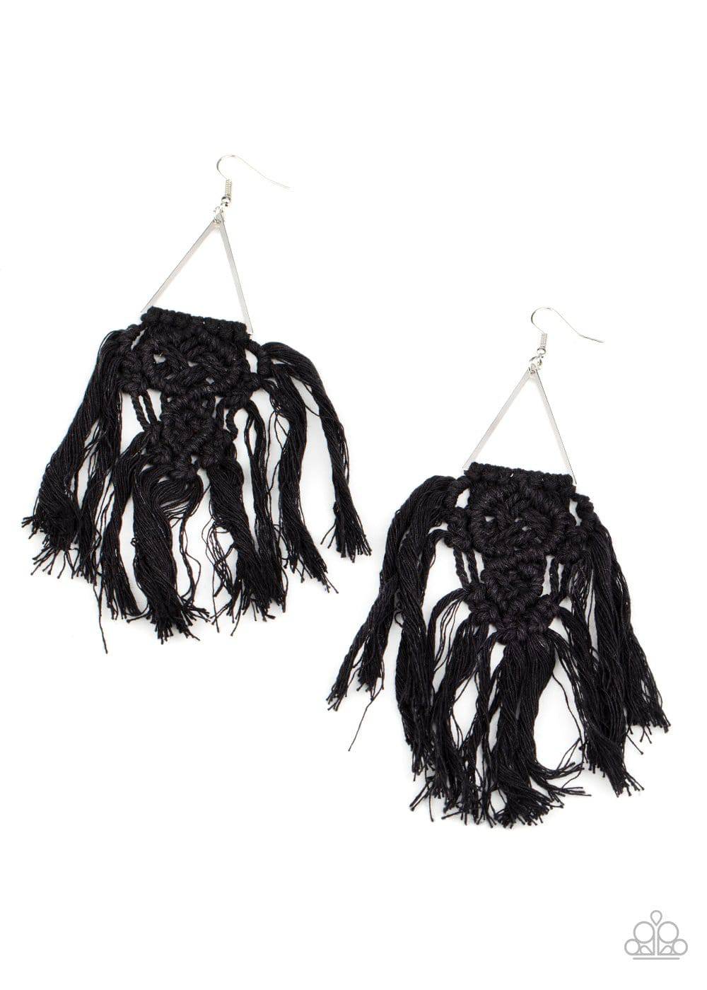 Modern Day Macrame - Black Fringe Earrings - Paparazzi Accessories - GlaMarous Titi Jewels