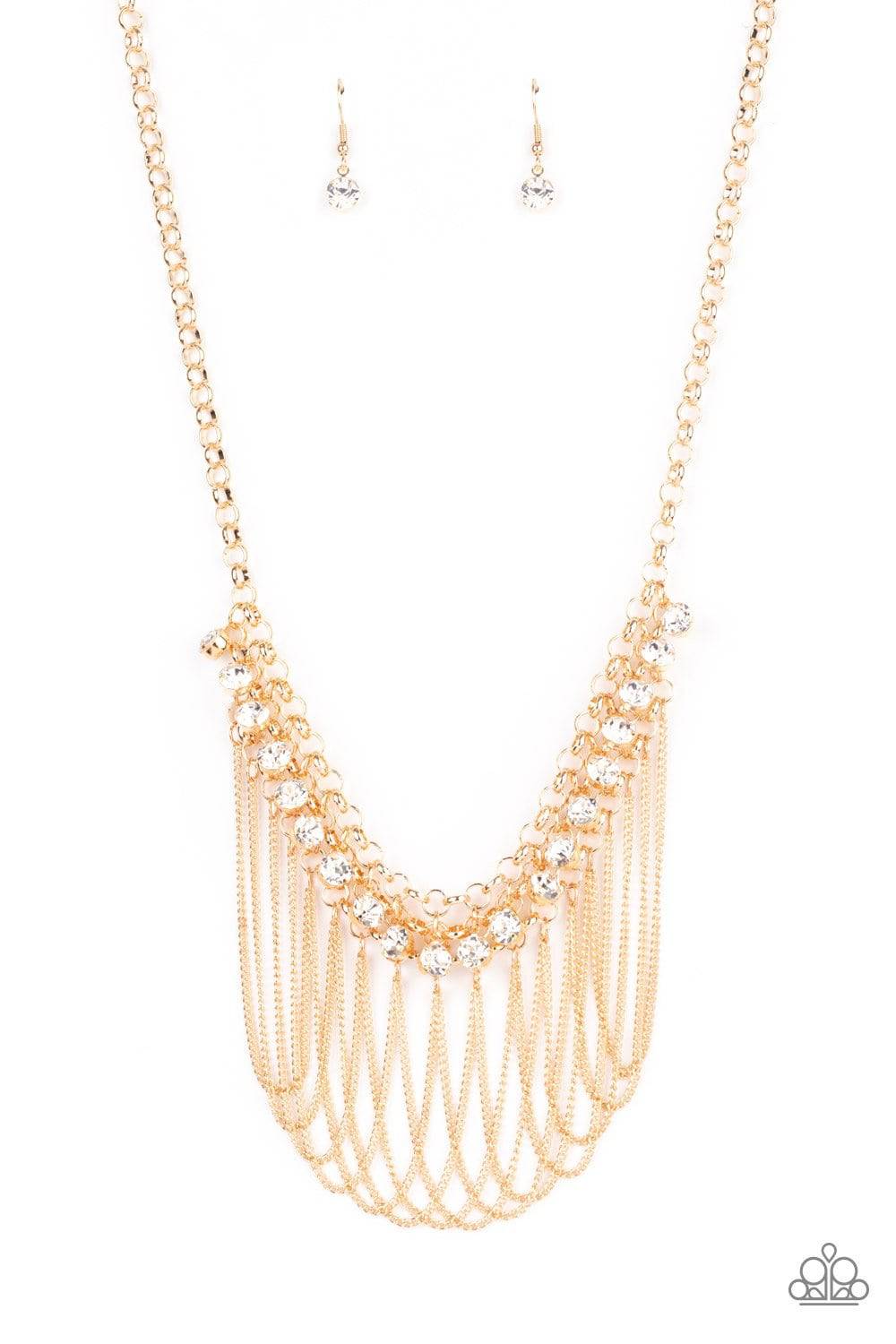 Flaunt Your Fringe - Gold and Rhinestone Necklace - Paparazzi Accessories - GlaMarous Titi Jewels