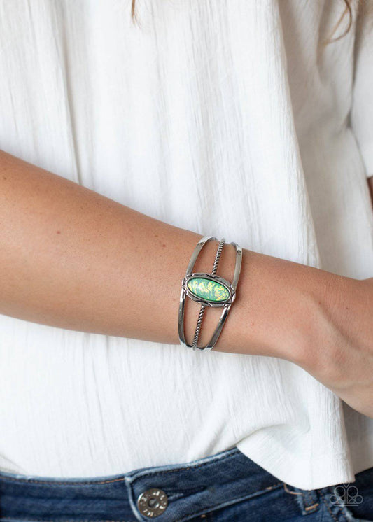 Stone Sahara - Green Stone Cuff Bracelet - Paparazzi Accessories - GlaMarous Titi Jewels