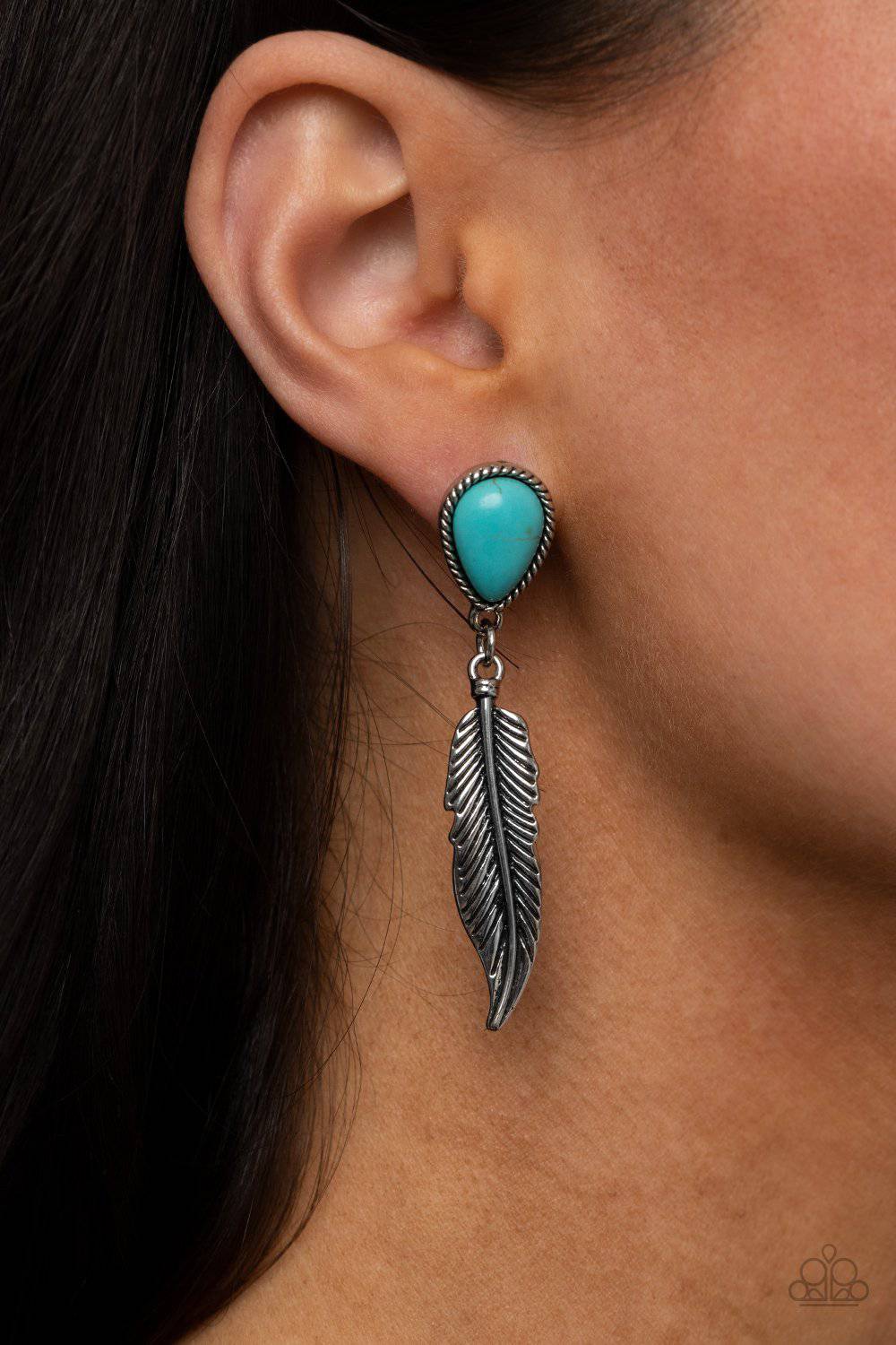 Totally Tran-QUILL - Blue Feather Earrings - Paparazzi Accessories - GlaMarous Titi Jewels