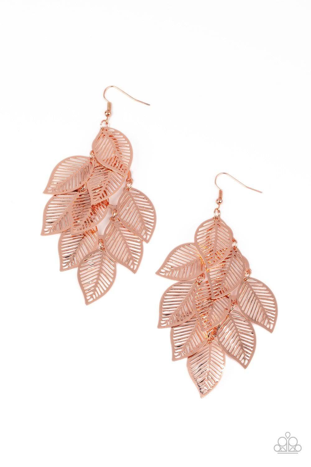 Limitlessly Leafy - Copper Earrings - Paparazzi Accessories - GlaMarous Titi Jewels