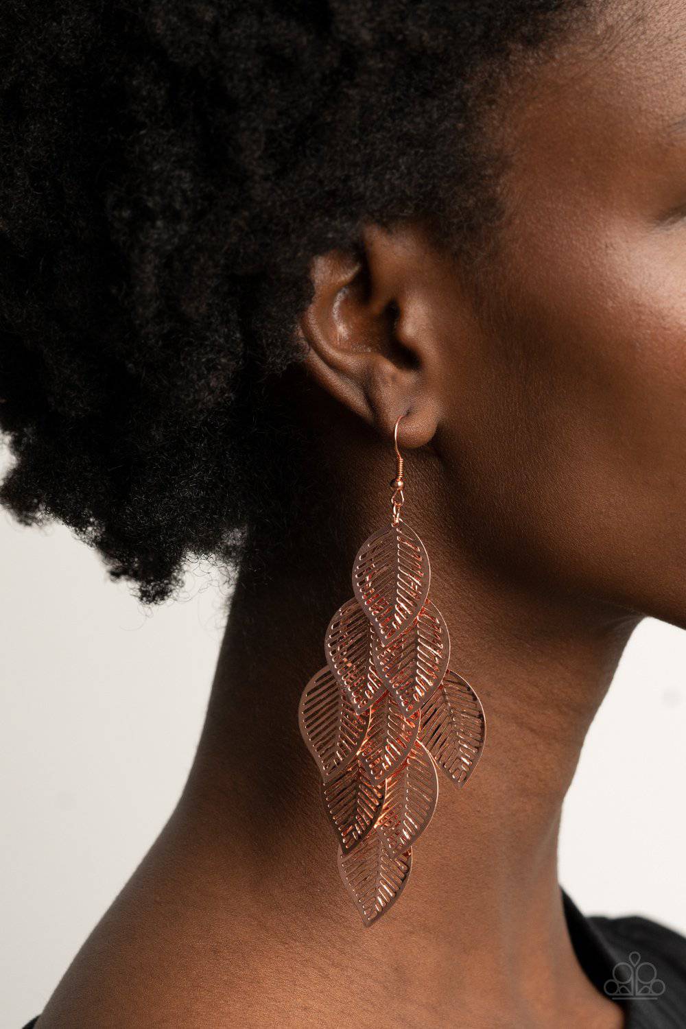 Limitlessly Leafy - Copper Earrings - Paparazzi Accessories - GlaMarous Titi Jewels