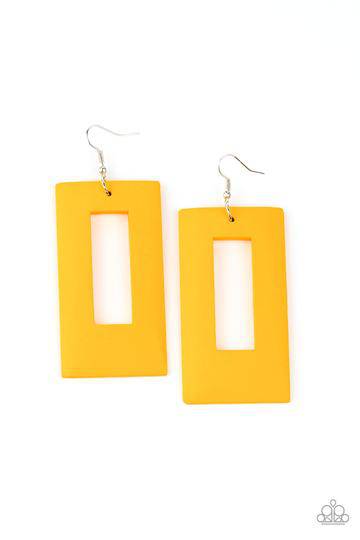 Totally Framed - Yellow Wood Earrings - Paparazzi Accessories - GlaMarous Titi Jewels