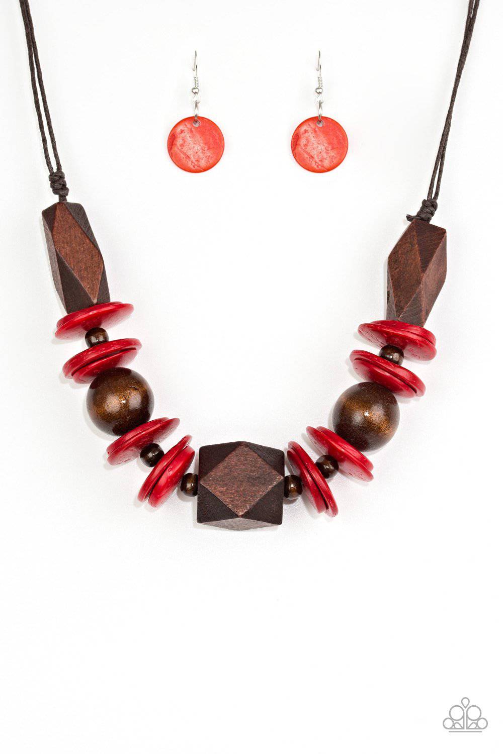 Pacific Paradise - Red and Brown Wooden Necklace - Paparazzi Accessories - GlaMarous Titi Jewels