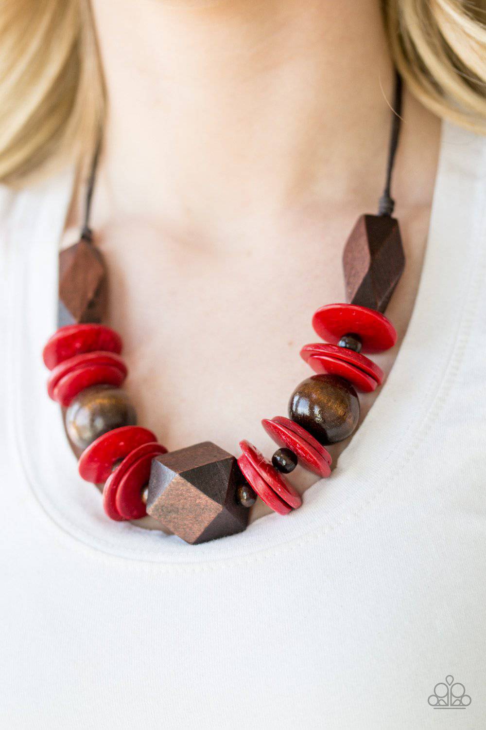 Pacific Paradise - Red and Brown Wooden Necklace - Paparazzi Accessories - GlaMarous Titi Jewels