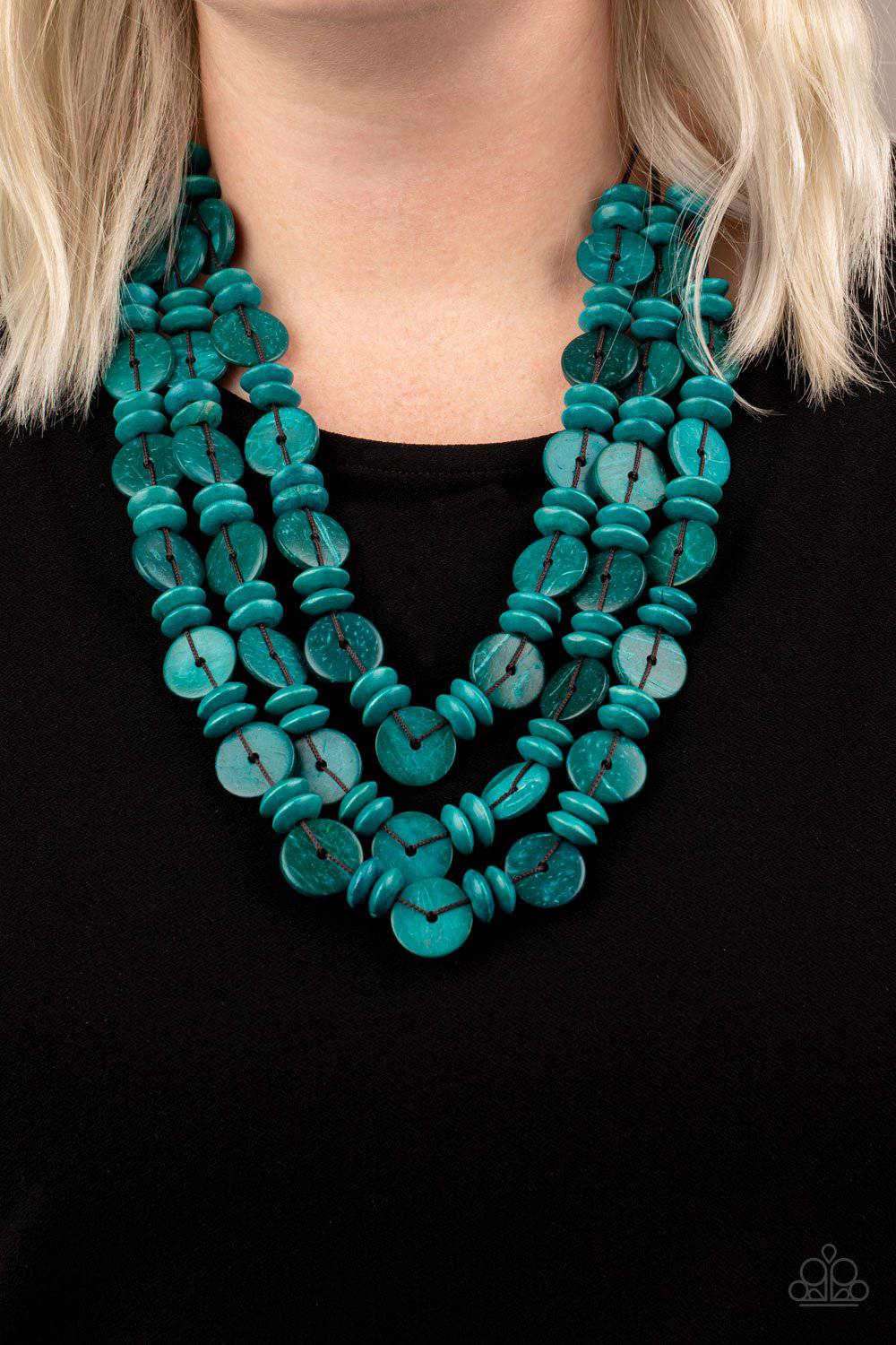 Barbados Bopper - Blue Wooden Beads Necklace - Paparazzi Accessories - GlaMarous Titi Jewels