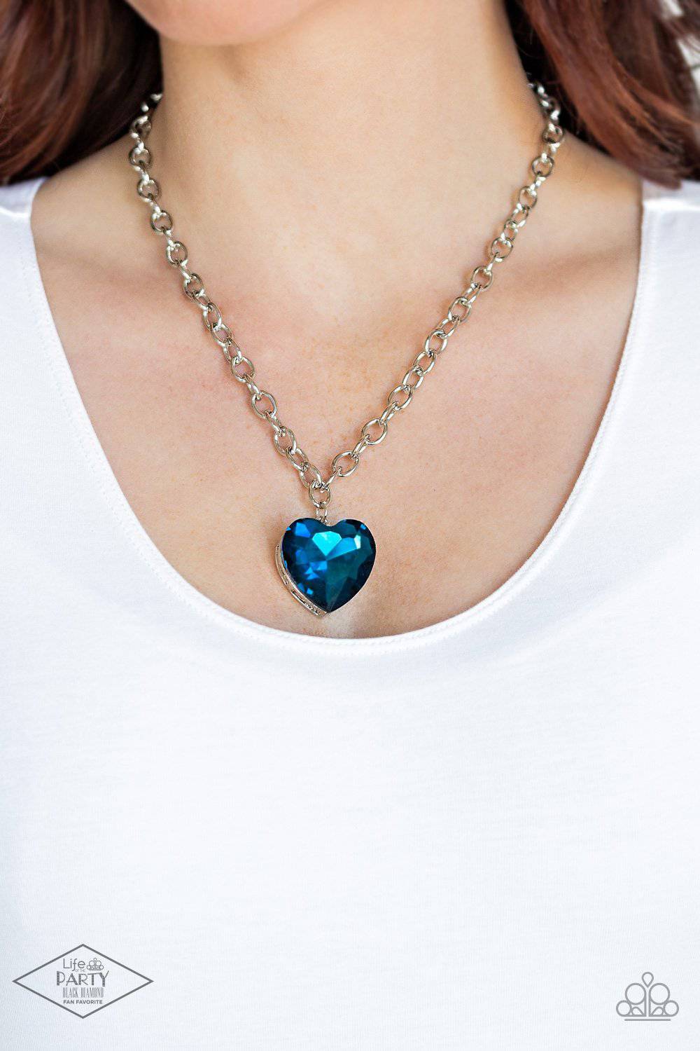 Flirtatiously Flashy - Blue Heart-shaped Necklace - Paparazzi Accessories - GlaMarous Titi Jewels