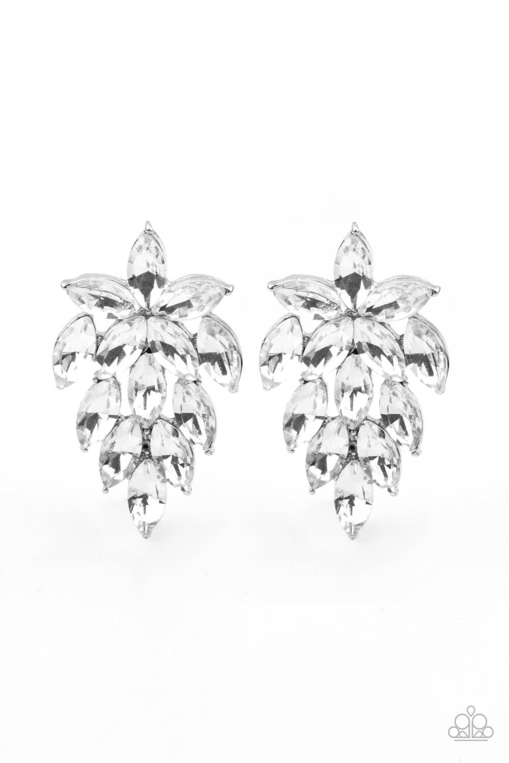 They See Me Glowin - White Rhinestone Earrings - Paparazzi Accessories - GlaMarous Titi Jewels