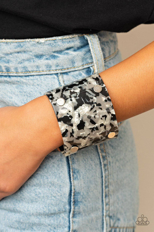 What are you waiting FAUX? - Silver Acrylic Cuff Bracelet - Paparazzi Accessories - GlaMarous Titi Jewels