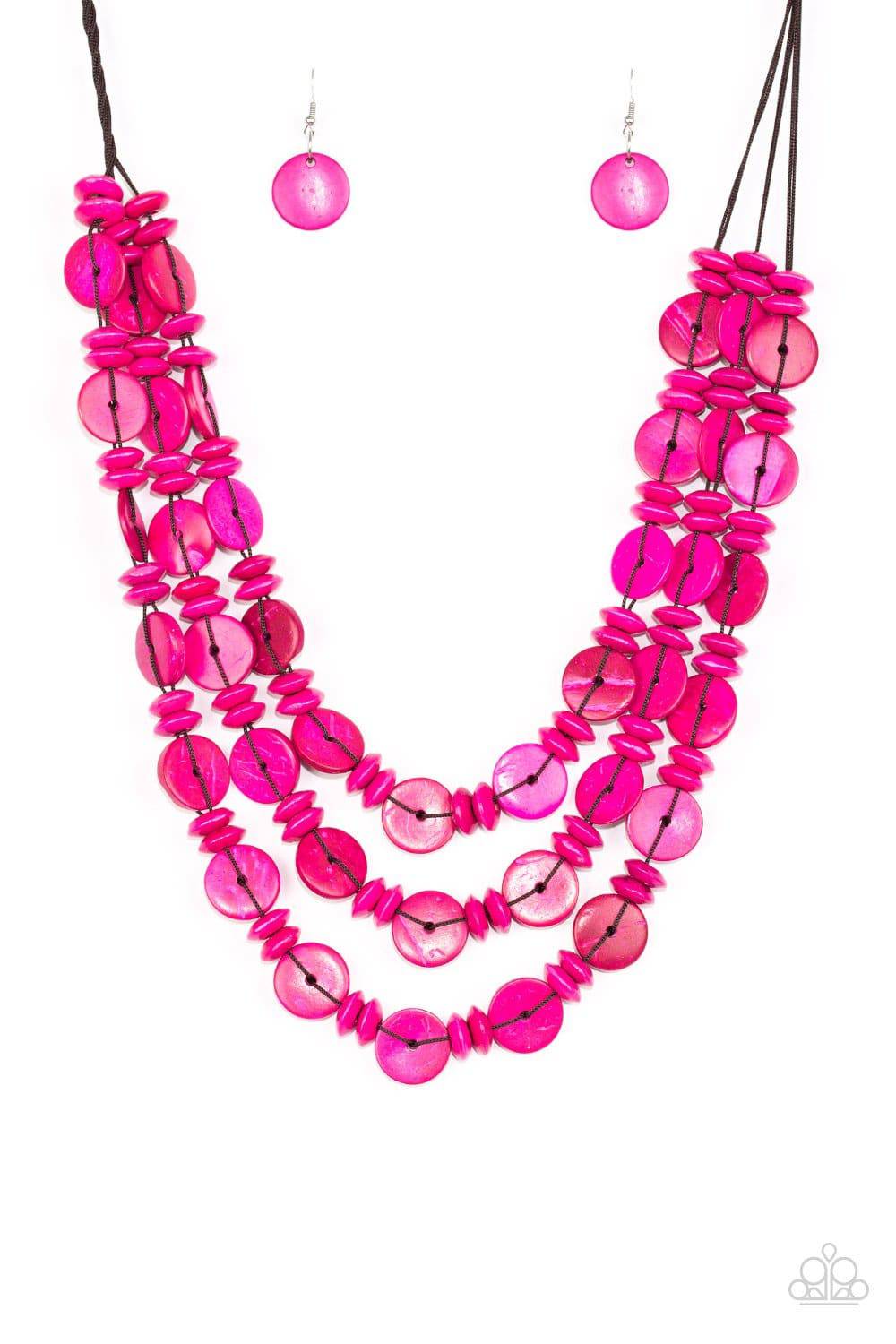 Barbados Bopper - Pink Wooden Bead Necklace - Paparazzi Accessories - GlaMarous Titi Jewels