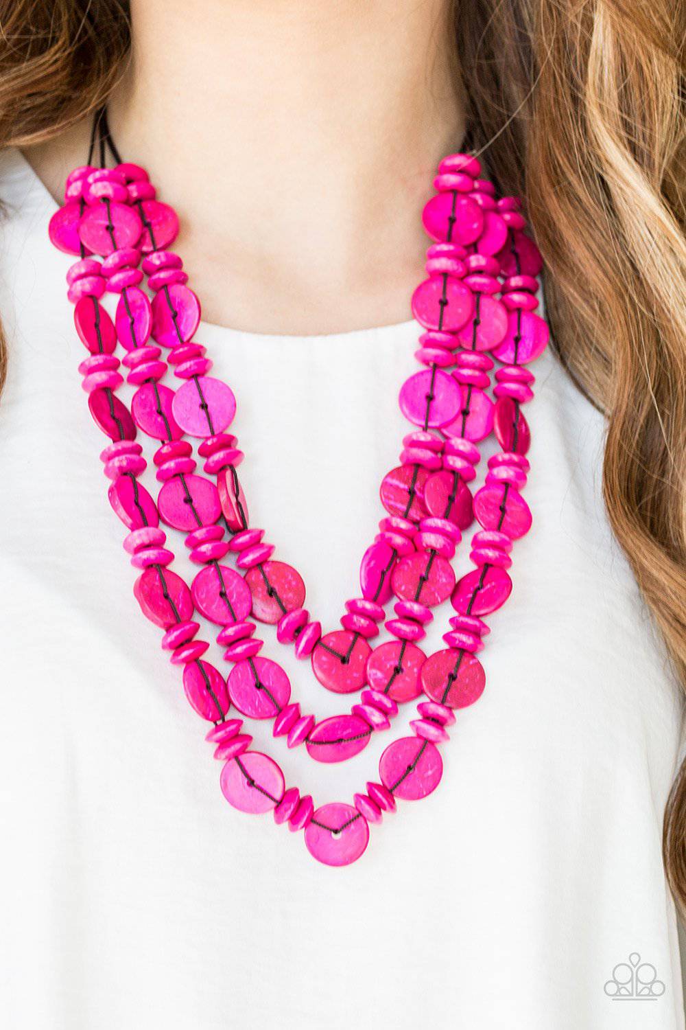 Barbados Bopper - Pink Wooden Bead Necklace - Paparazzi Accessories - GlaMarous Titi Jewels