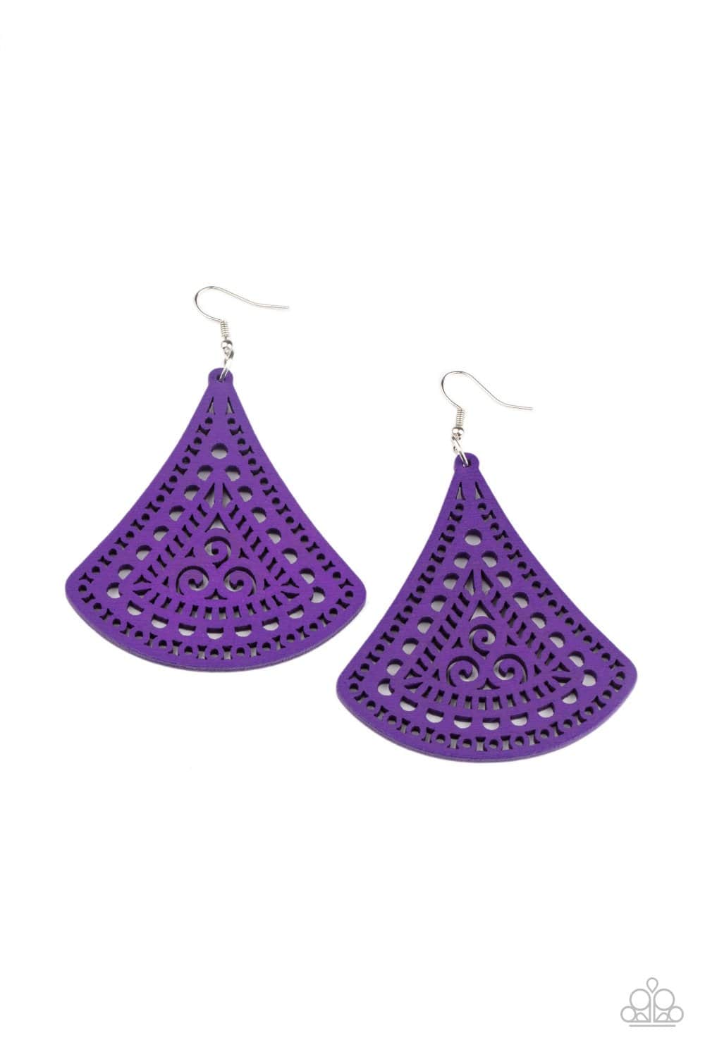 FAN to FAN - Purple Wooden Earrings - Paparazzi Accessories - GlaMarous Titi Jewels