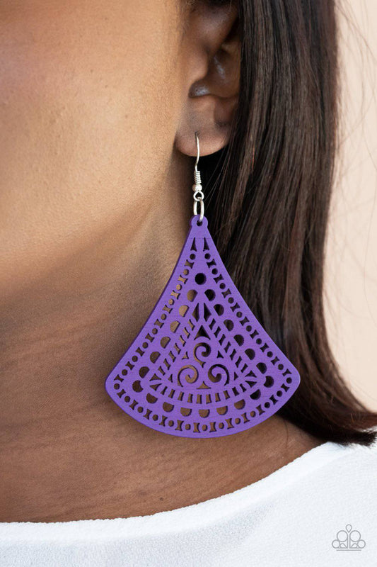 FAN to FAN - Purple Wooden Earrings - Paparazzi Accessories - GlaMarous Titi Jewels