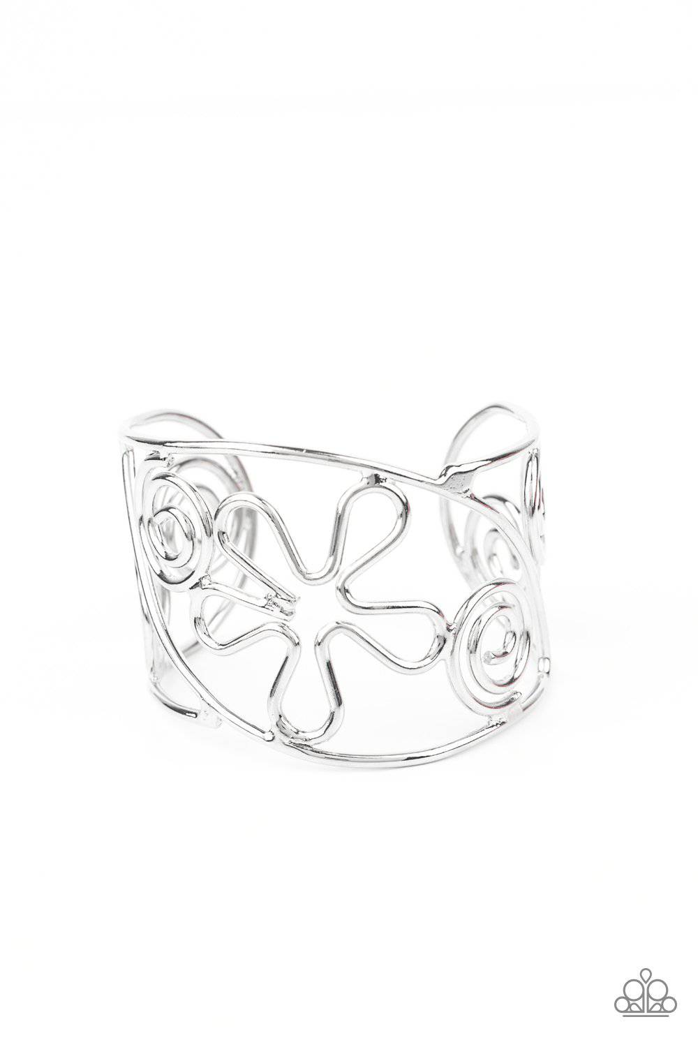 Groovy Sensations - Silver Floral Cuff Bracelet - Paparazzi Accessories - GlaMarous Titi Jewels