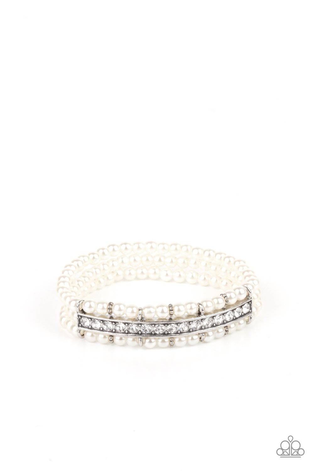 Vintage Beam - White Pearl and Rhinestone Bracelet - Paparazzi Accessories - GlaMarous Titi Jewels