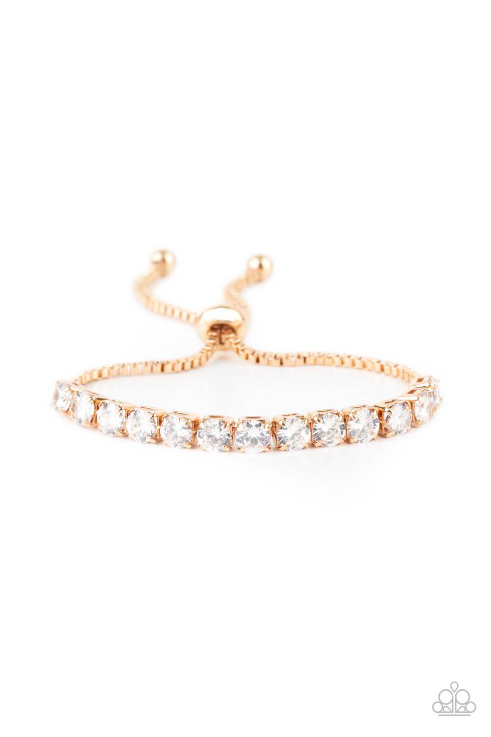 Red Carpet Rival - Gold and Rhinestone Bracelet - Paparazzi Accessories - GlaMarous Titi Jewels