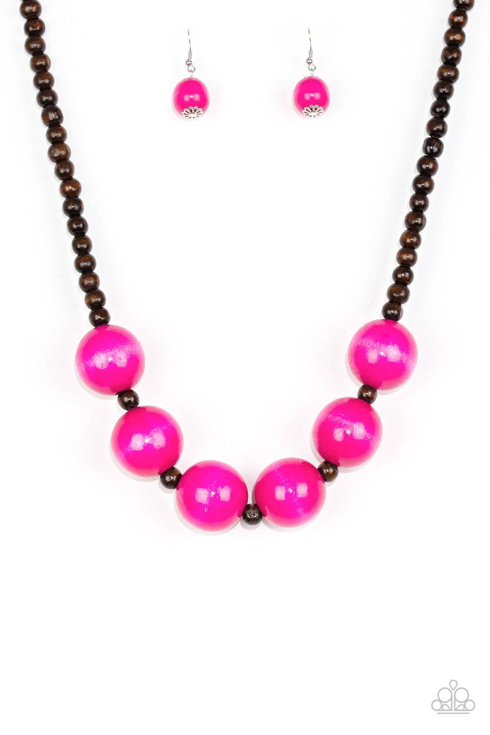 Oh My Miami - Pink and Brown Wooden Necklace - Paparazzi Accessories - GlaMarous Titi Jewels