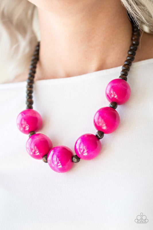 Oh My Miami - Pink and Brown Wooden Necklace - Paparazzi Accessories - GlaMarous Titi Jewels