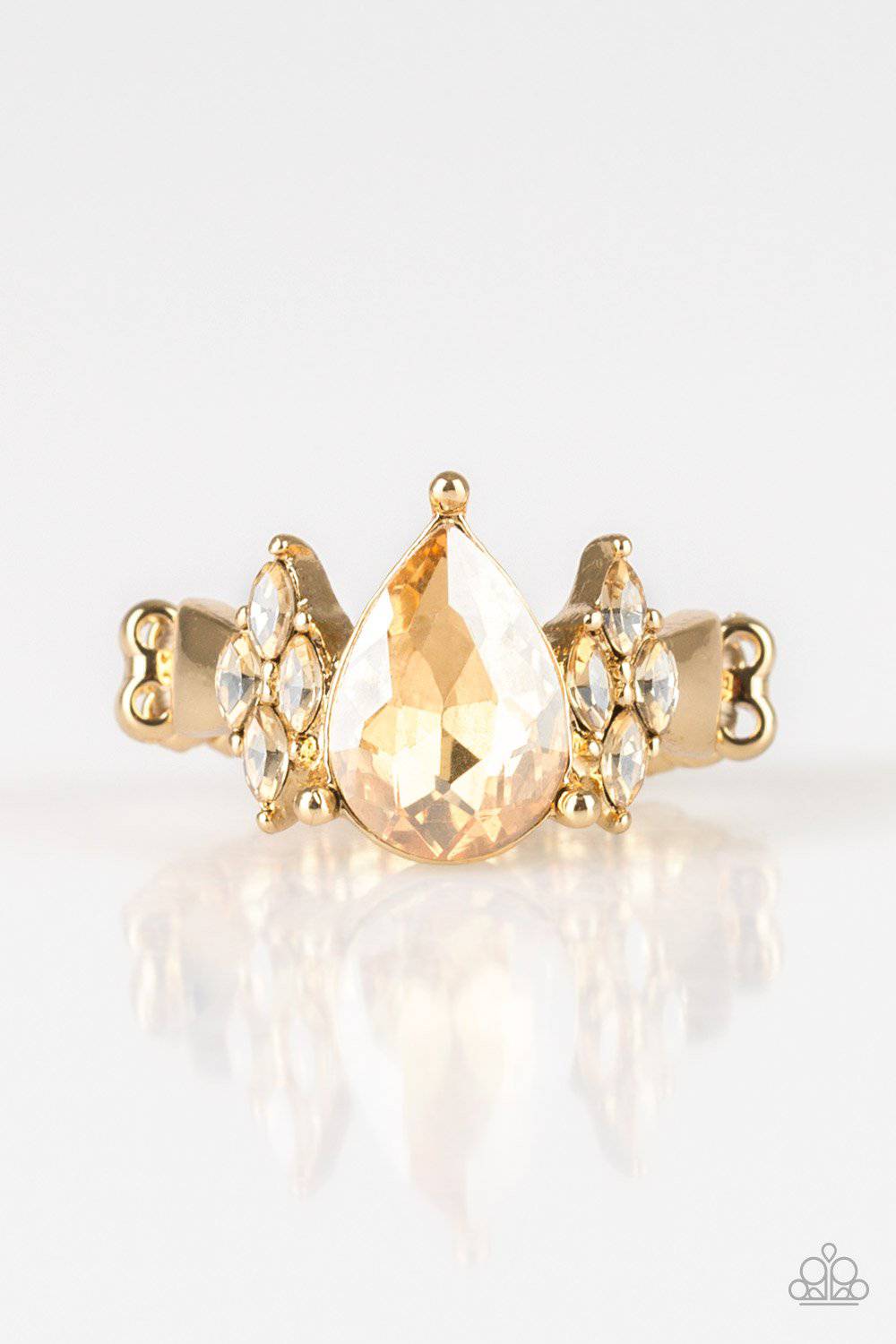 Yas Queen - Gold Teardrop Gem Ring - Paparazzi Accessories - GlaMarous Titi Jewels