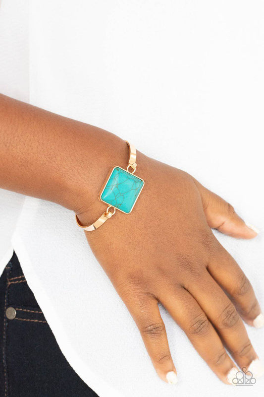 Turning a CORNERSTONE - Gold and Turquoise Bracelet - Paparazzi Accessories - GlaMarous Titi Jewels