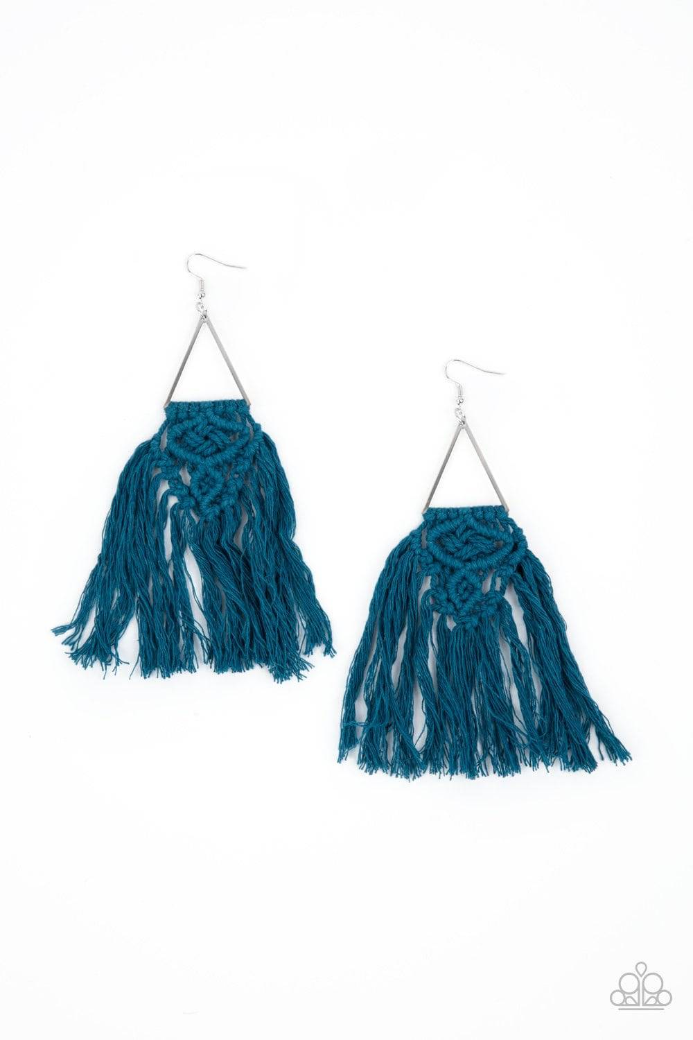 Modern Day Macrame - Blue Tassel Earrings - Paparazzi Accessories - GlaMarous Titi Jewels