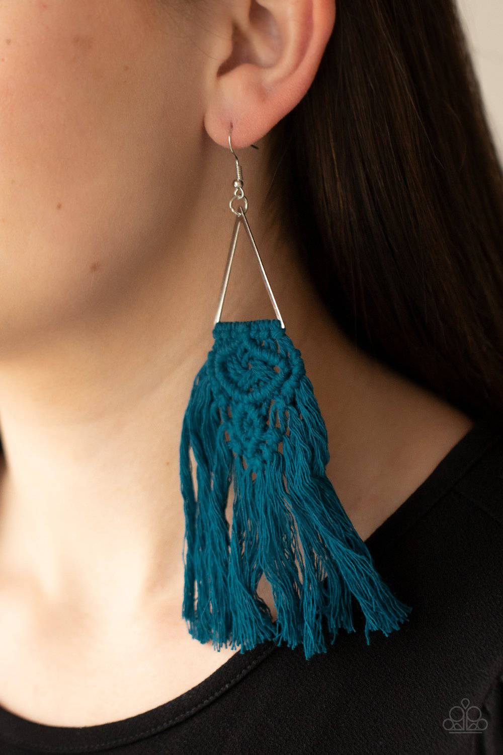 Modern Day Macrame - Blue Tassel Earrings - Paparazzi Accessories - GlaMarous Titi Jewels