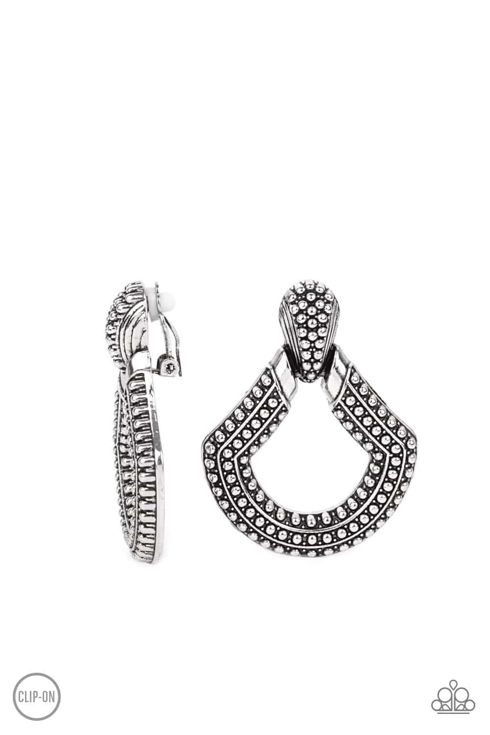 Better Buckle Up - Silver Clip-on Earrings - Paparazzi Accessories - GlaMarous Titi Jewels